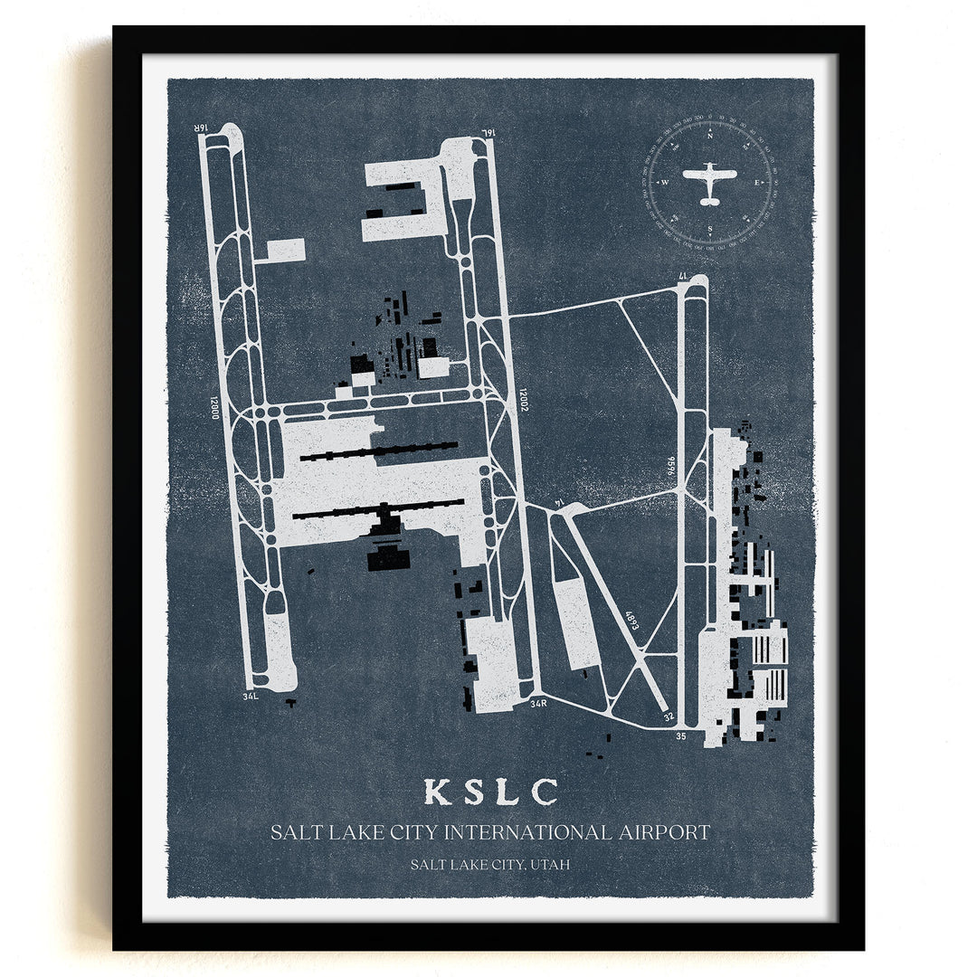 SLC Airport Map, Vintage Style, Salt Lake City International Airport Print