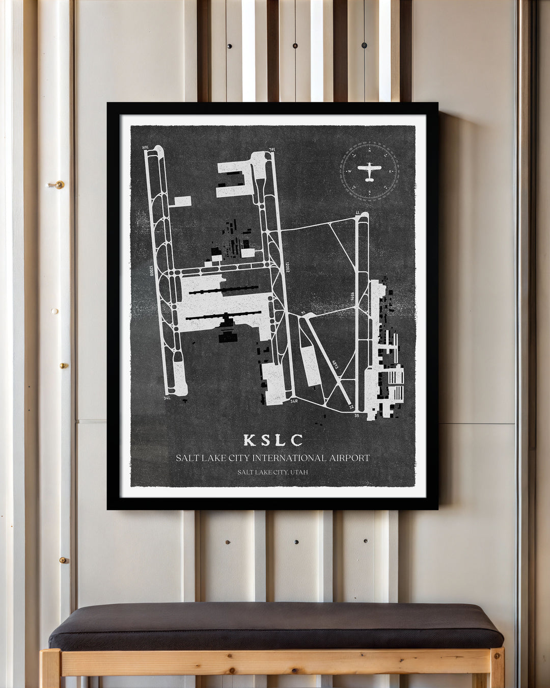 SLC Airport Map, Vintage Style, Salt Lake City International Airport Print
