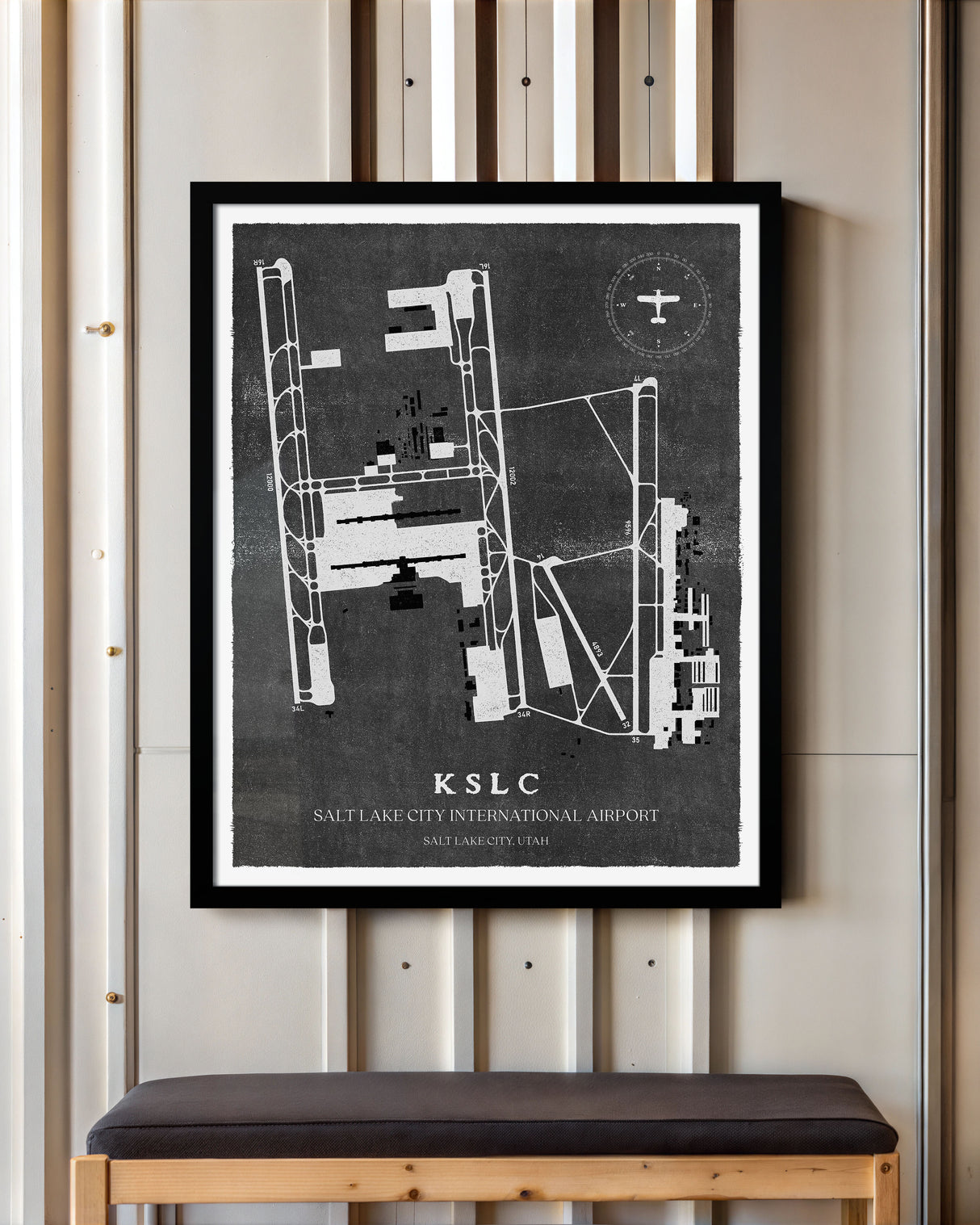 SLC Airport Map, Vintage Style, Salt Lake City International Airport Print