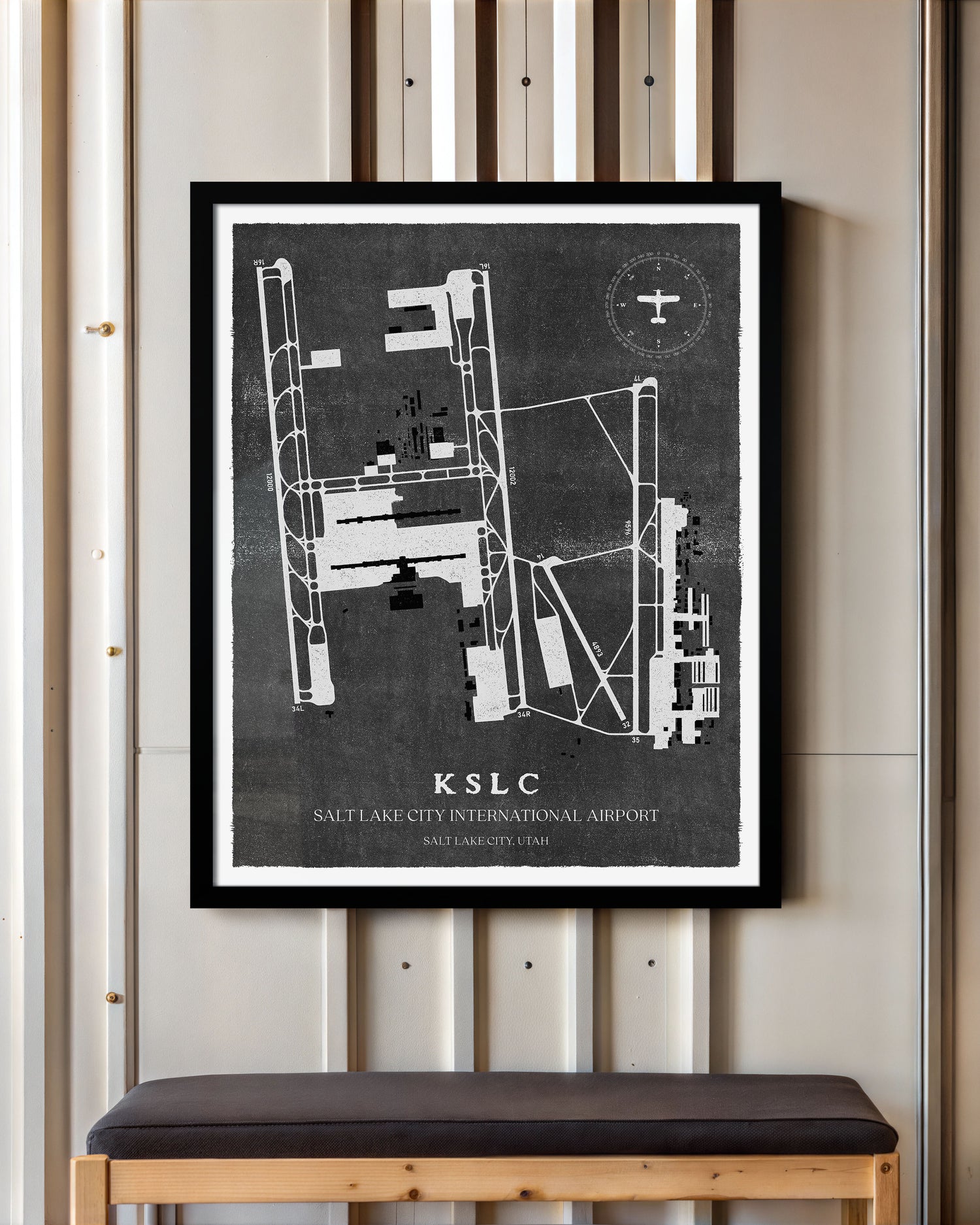 SLC Airport Map, Vintage Style, Salt Lake City International Airport Print