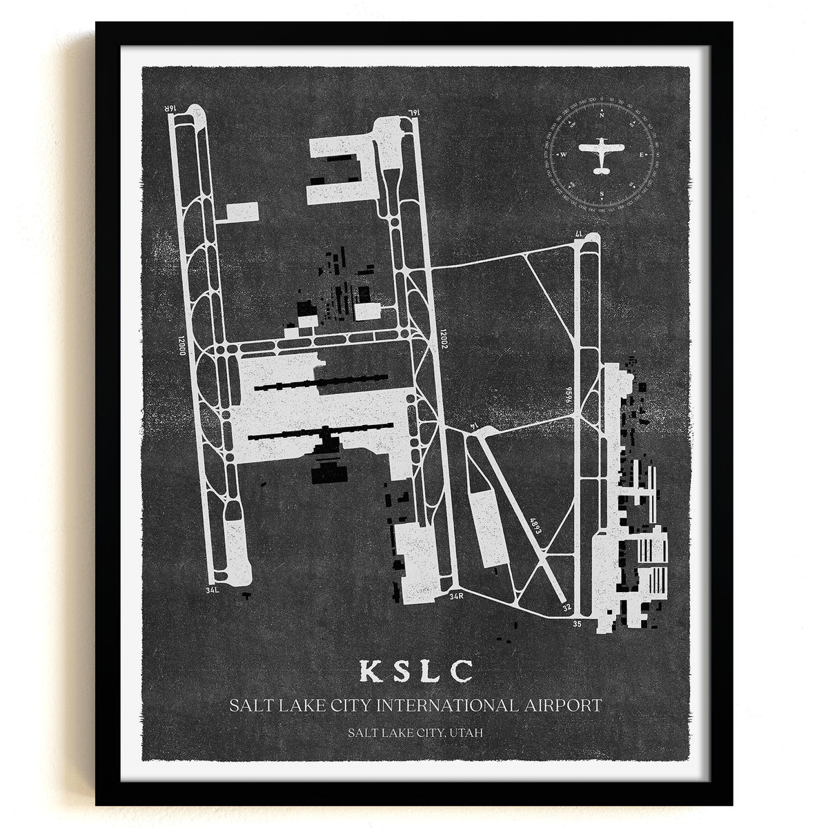 SLC Airport Map, Vintage Style, Salt Lake City International Airport Print