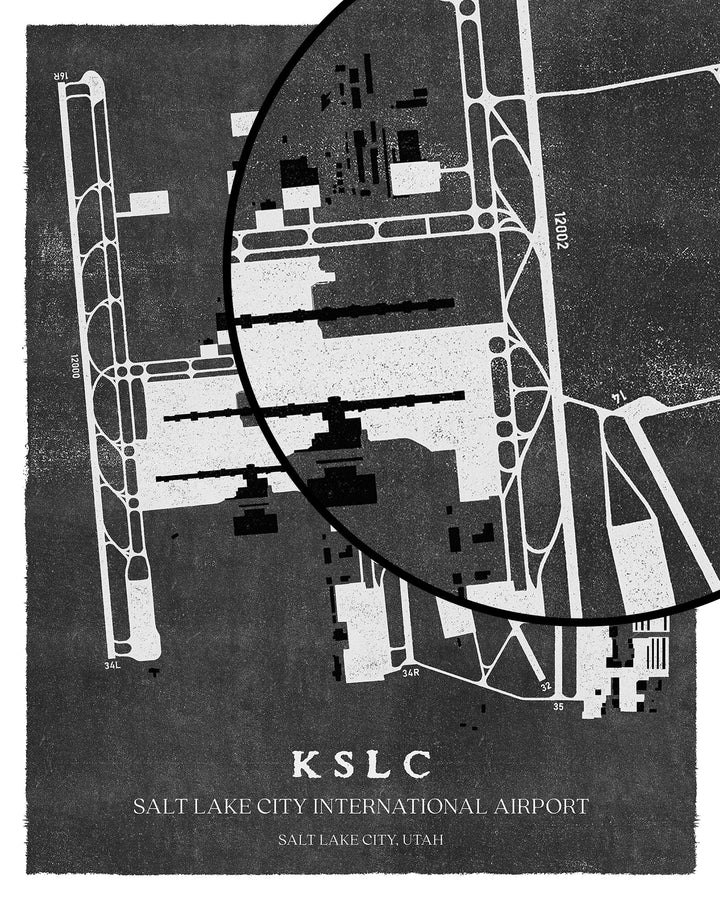 SLC Airport Map, Vintage Style, Salt Lake City International Airport Print