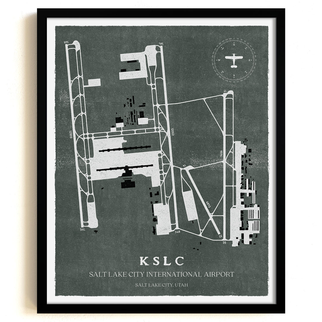SLC Airport Map, Vintage Style, Salt Lake City International Airport Print