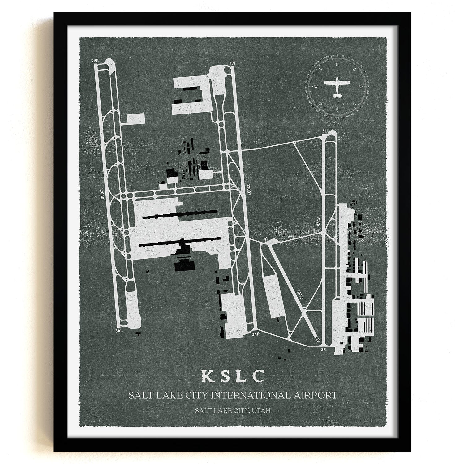 SLC Airport Map, Vintage Style, Salt Lake City International Airport Print