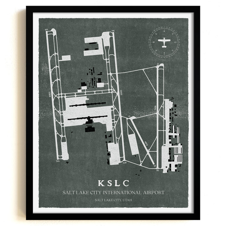 SLC Airport Map, Vintage Style, Salt Lake City International Airport Print
