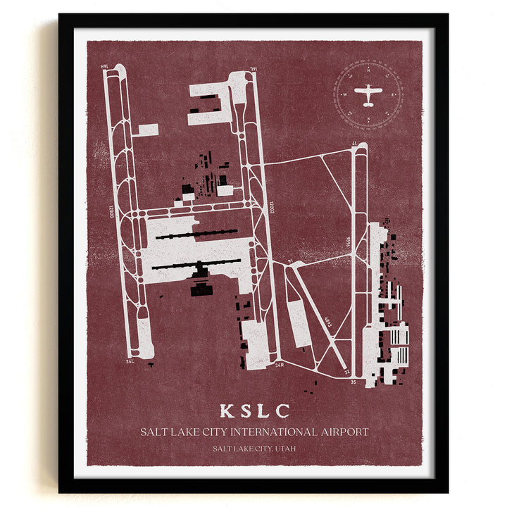 SLC Airport Map, Vintage Style, Salt Lake City International Airport Print