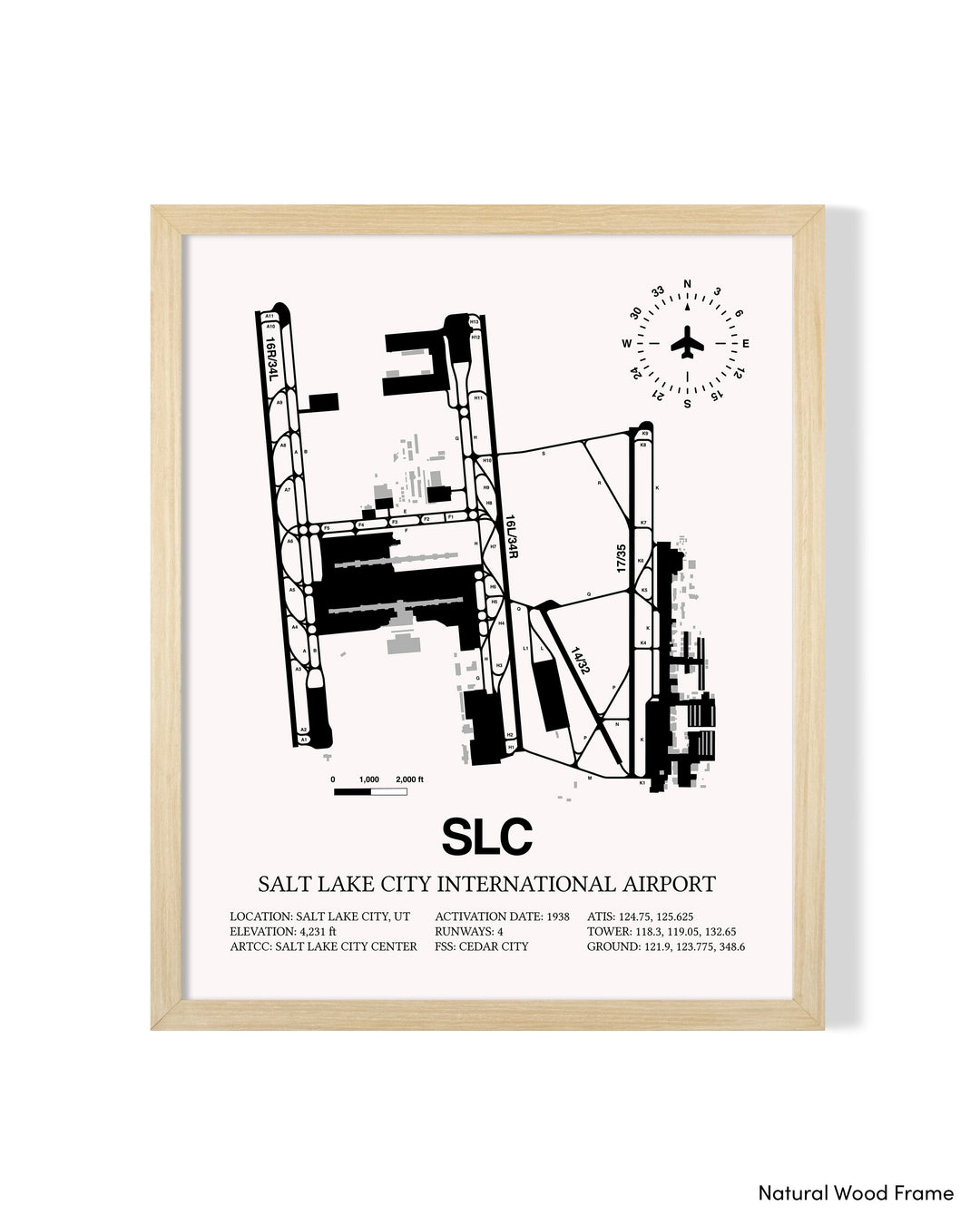 Detailed Airport Map of Salt Lake City International Airport (SLC) in White with a Natural Frame