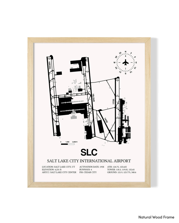 Detailed Airport Map of Salt Lake City International Airport (SLC) in White with a Natural Frame