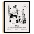 Framed Detailed Airport Map of Salt Lake City International Airport (SLC) in White with a Black Frame