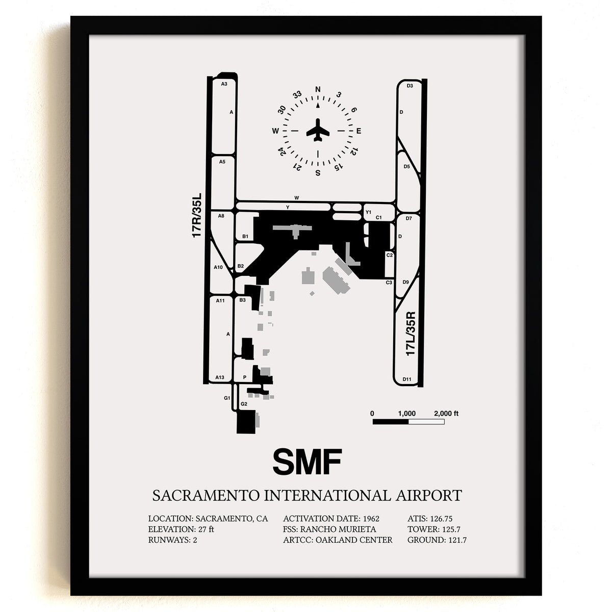 SMF Airport Map, Sacramento International Airport Print
