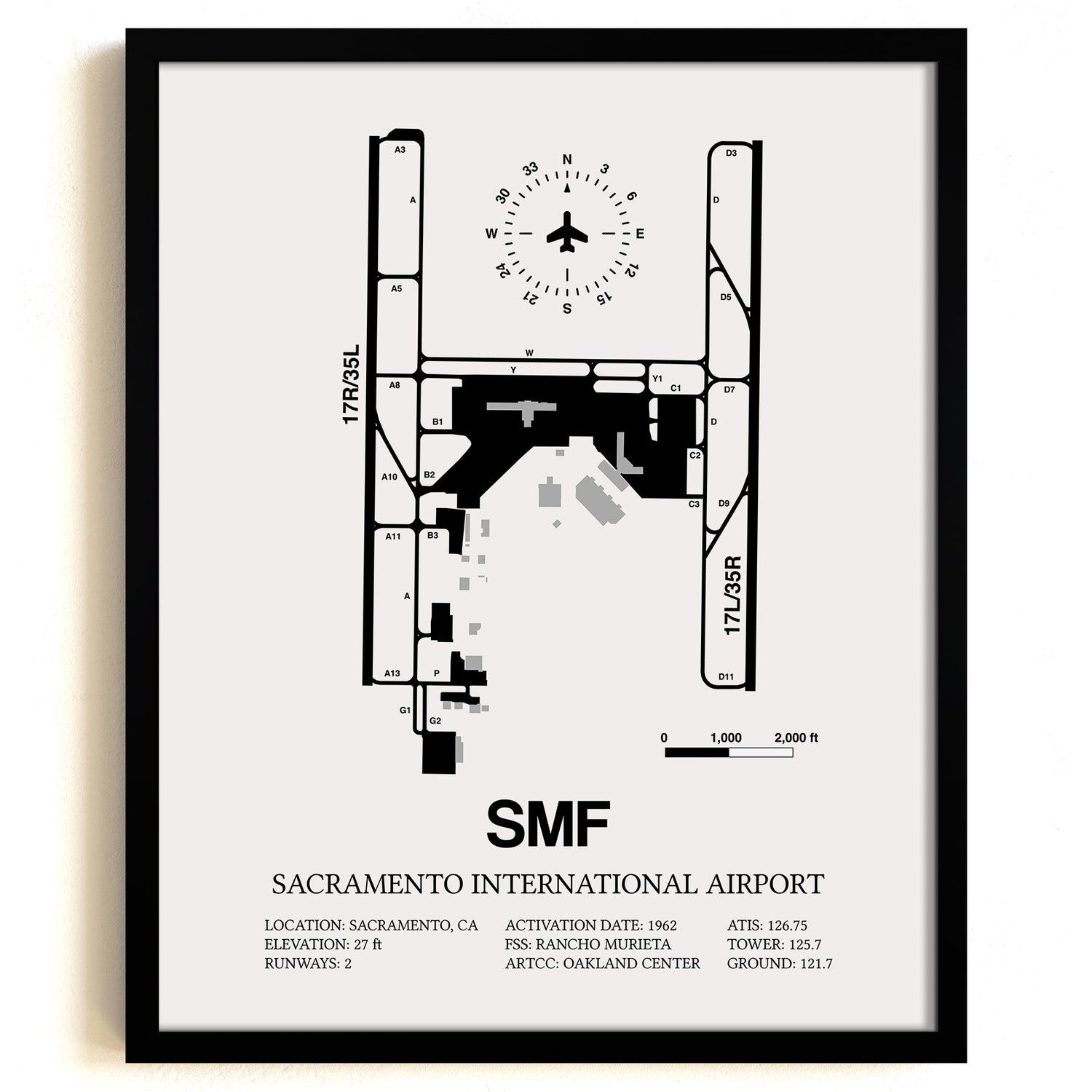 SMF Airport Map, Sacramento International Airport Print