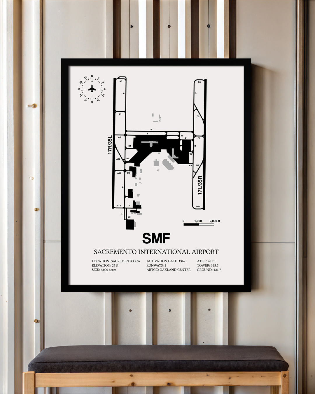 SMF Airport Map, Sacramento International Airport Print
