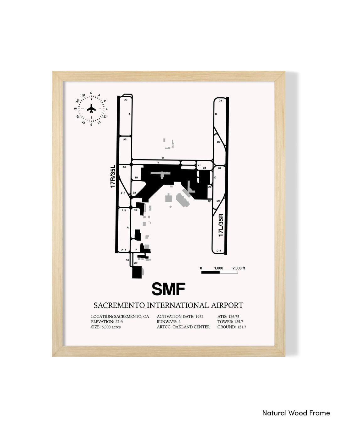 SMF Airport Map, Sacramento International Airport Print