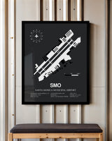 Framed Detailed Airport Map of Santa Monica Municipal Airport (SMO) in Gray with a Black Frame