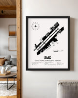 Framed Detailed Airport Map of Santa Monica Municipal Airport (SMO) in White with a Black Frame