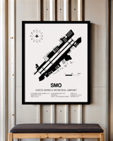 Framed Detailed Airport Map of Santa Monica Municipal Airport (SMO) in White with a Black Frame
