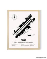 Detailed Airport Map of Santa Monica Municipal Airport (SMO) in White with a Natural Frame