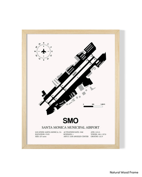 Detailed Airport Map of Santa Monica Municipal Airport (SMO) in White with a Natural Frame