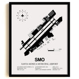 Framed Detailed Airport Map of Santa Monica Municipal Airport (SMO) in White with a Black Frame