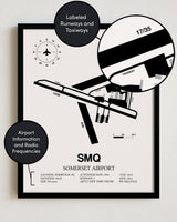 Framed Detailed Airport Map of Somerset Airport (SMQ) in Gray with a Black Frame