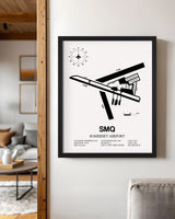 Framed Detailed Airport Map of Somerset Airport (SMQ) in White with a Black Frame