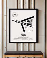 Framed Detailed Airport Map of Somerset Airport (SMQ) in White with a Black Frame