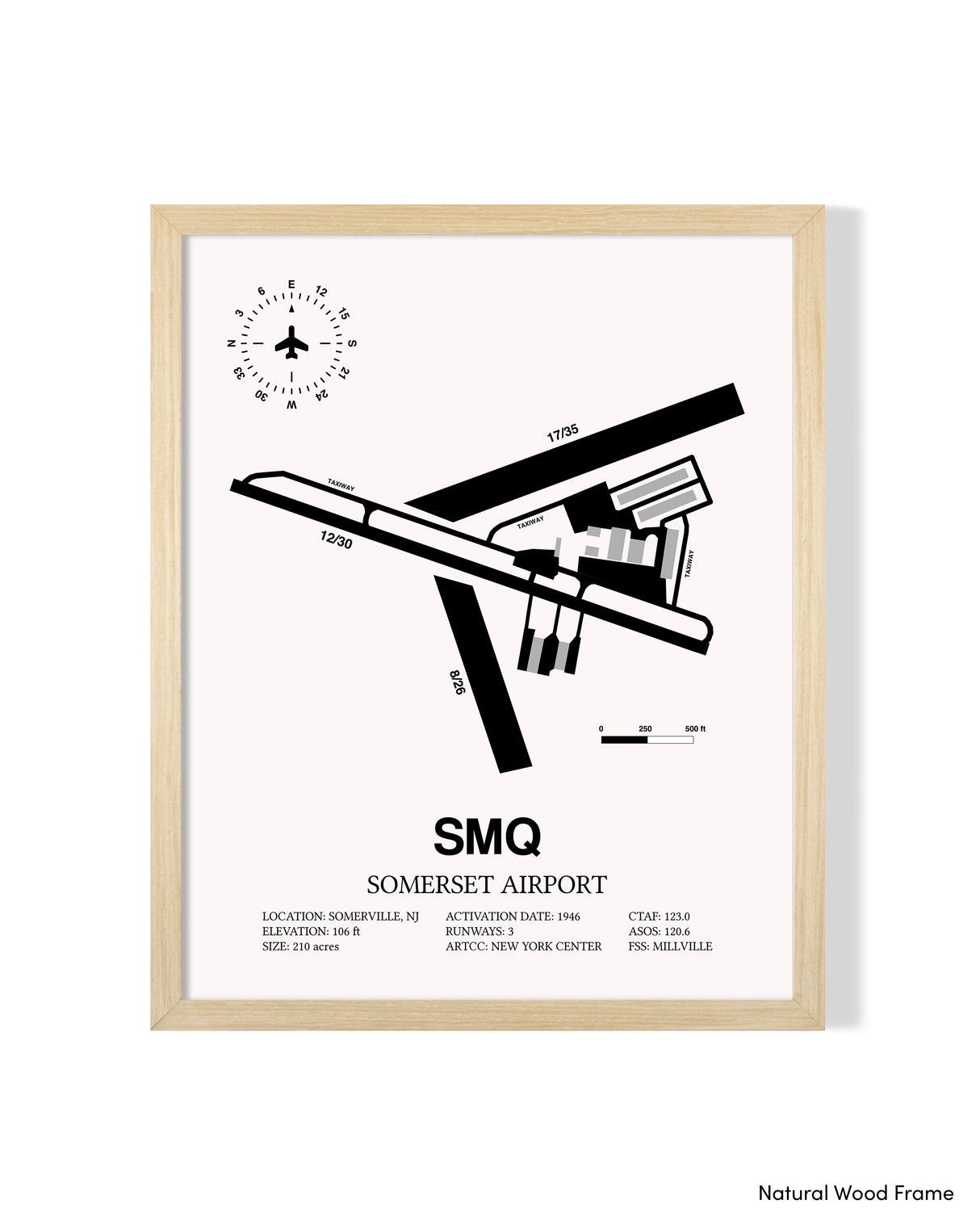 Detailed Airport Map of Somerset Airport (SMQ) in White with a Natural Frame