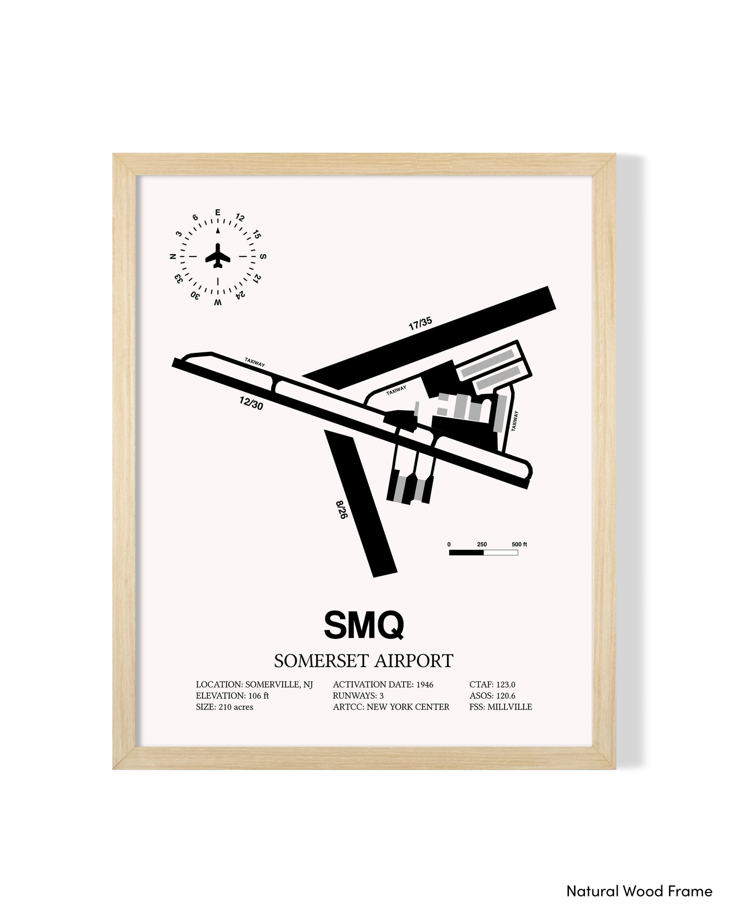 Detailed Airport Map of Somerset Airport (SMQ) in White with a Natural Frame