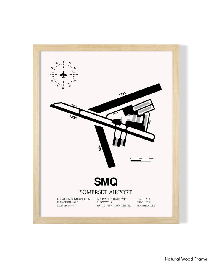 Detailed Airport Map of Somerset Airport (SMQ) in White with a Natural Frame