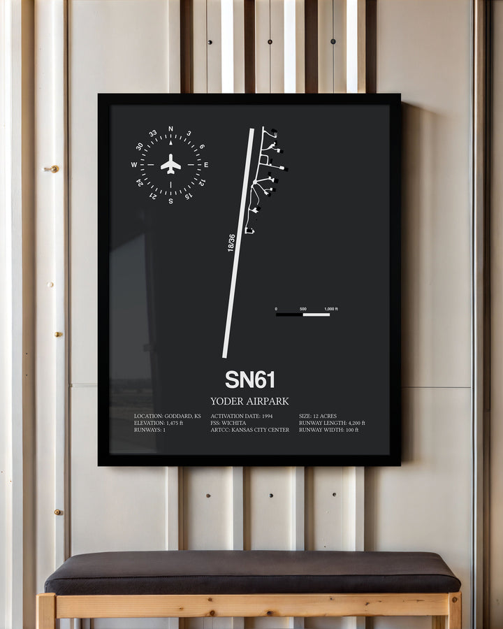 Framed Detailed Airport Map of Yoder Airpark (SN61) in Gray with a Black Frame