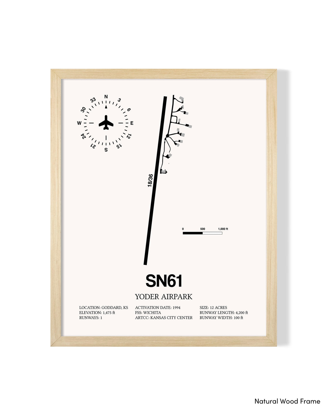Detailed Airport Map of Yoder Airpark (SN61) in White with a Natural Frame
