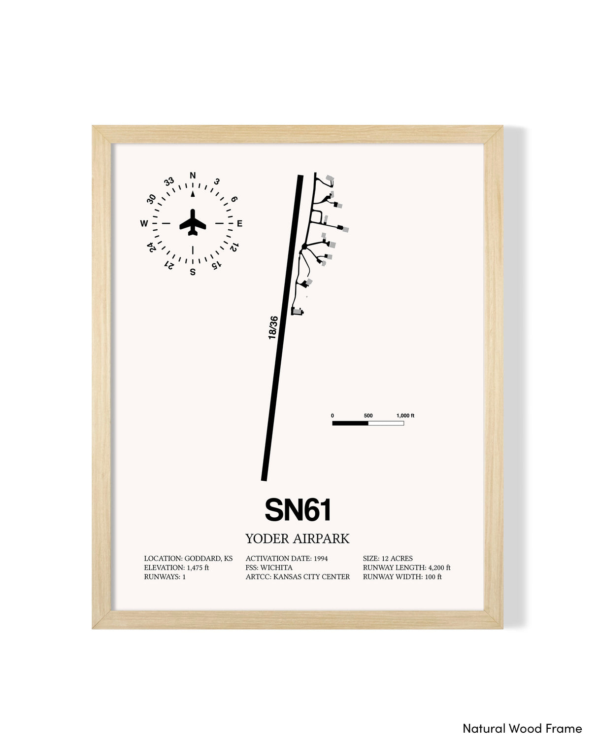 Detailed Airport Map of Yoder Airpark (SN61) in White with a Natural Frame