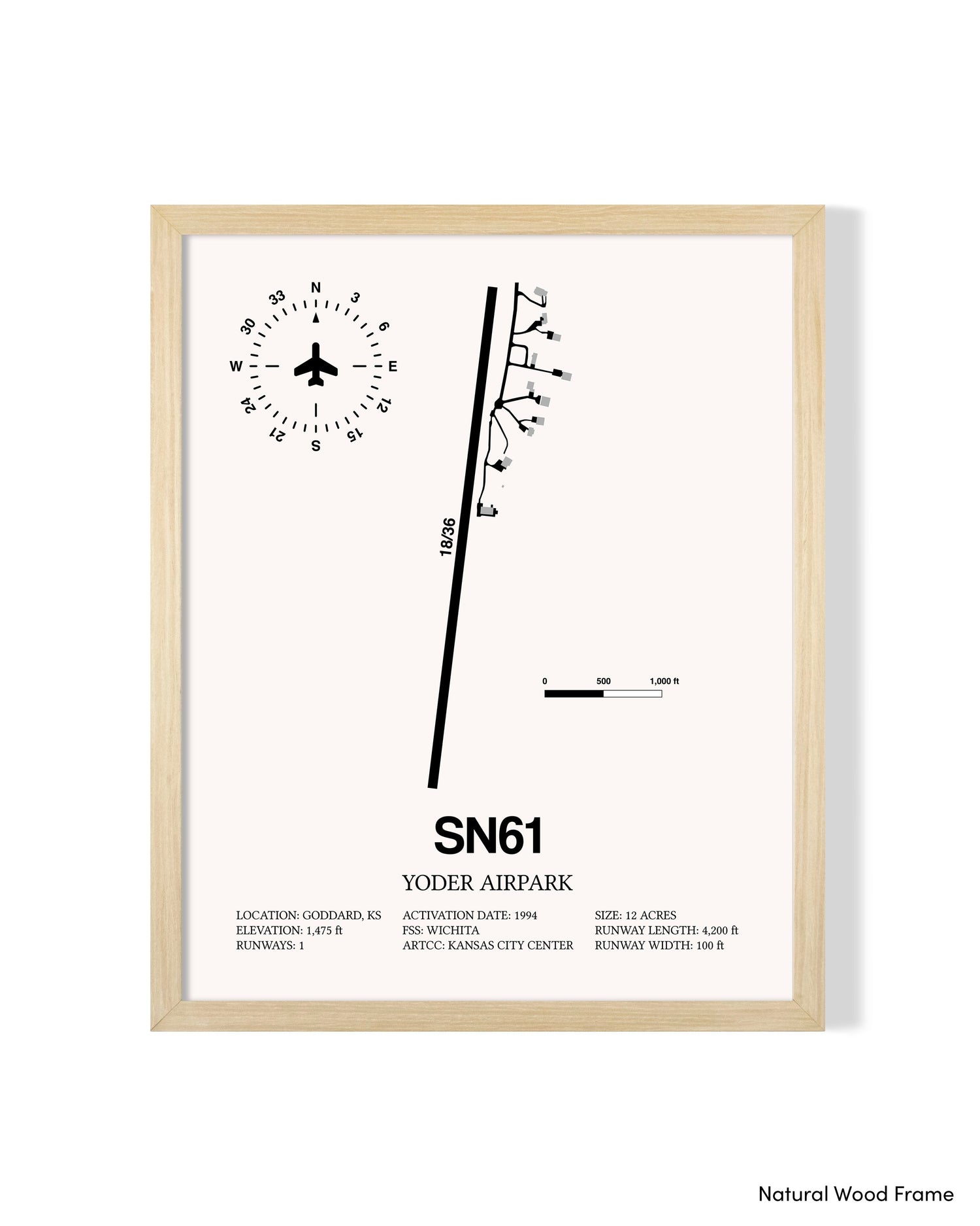 Detailed Airport Map of Yoder Airpark (SN61) in White with a Natural Frame