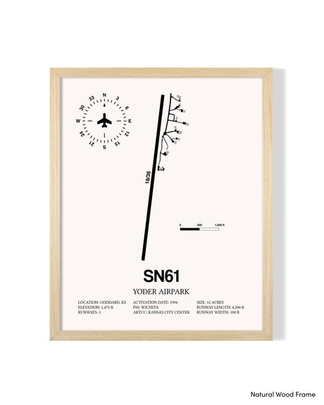 Detailed Airport Map of Yoder Airpark (SN61) in White with a Natural Frame
