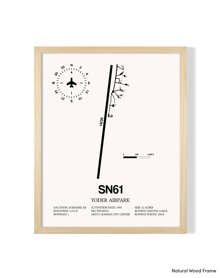 Detailed Airport Map of Yoder Airpark (SN61) in White with a Natural Frame