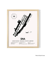 Detailed Airport Map of John Wayne Orange County International Airport (SNA) in White with a Natural Frame