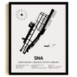 Framed Detailed Airport Map of John Wayne Orange County International Airport (SNA) in White with a Black Frame