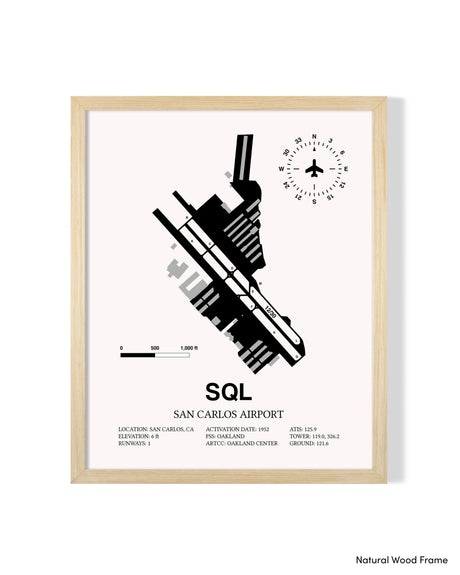 Detailed Airport Map of San Carlos Airport (SQL) in White with a Natural Frame