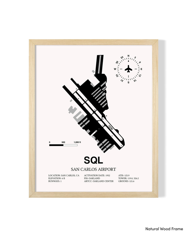 Detailed Airport Map of San Carlos Airport (SQL) in White with a Natural Frame