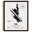 Framed Detailed Airport Map of San Carlos Airport (SQL) in White with a Black Frame