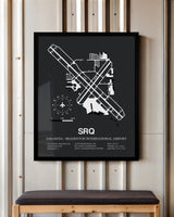 Framed Detailed Airport Map of Sarasota / Bradenton International Airport (SRQ) in Gray with a Black Frame