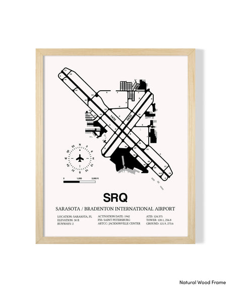 Detailed Airport Map of Sarasota / Bradenton International Airport (SRQ) in White with a Natural Frame