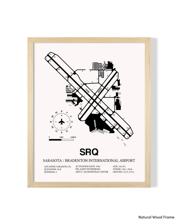Detailed Airport Map of Sarasota / Bradenton International Airport (SRQ) in White with a Natural Frame