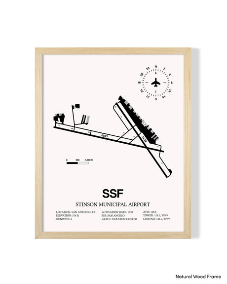 Detailed Airport Map of Stinson Municipal Airport (SSF) in White with a Natural Frame