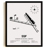 Framed Detailed Airport Map of Stinson Municipal Airport (SSF) in White with a Black Frame