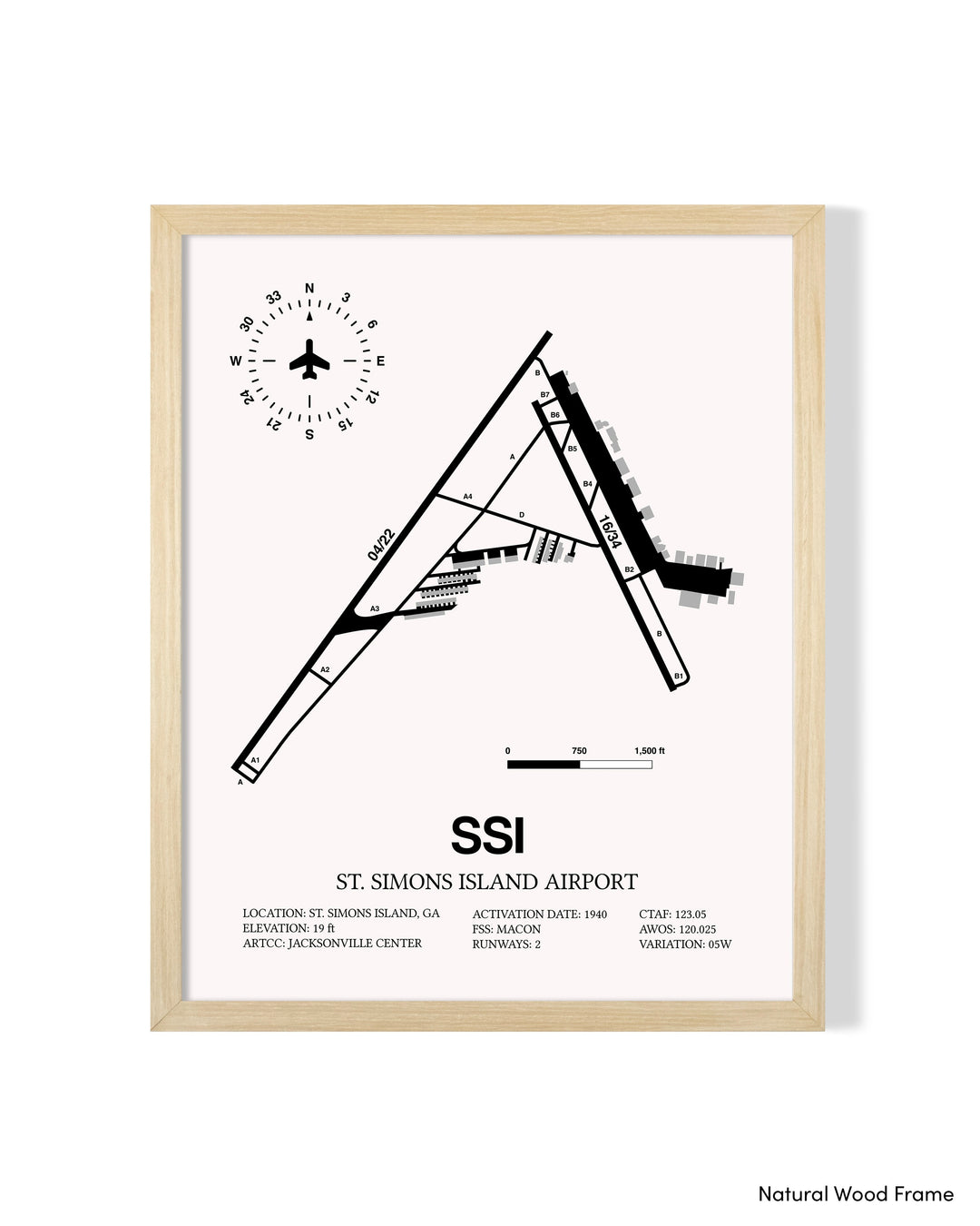 Detailed Airport Map of St. Simons Island Airport (SSI) in White with a Natural Frame