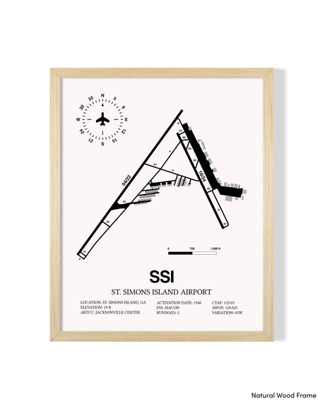 Detailed Airport Map of St. Simons Island Airport (SSI) in White with a Natural Frame