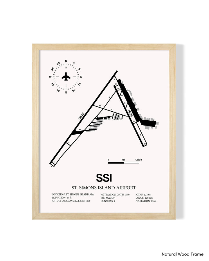 Detailed Airport Map of St. Simons Island Airport (SSI) in White with a Natural Frame