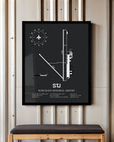 Framed Detailed Airport Map of Rosecrans Memorial Airport (STJ) in Gray with a Black Frame