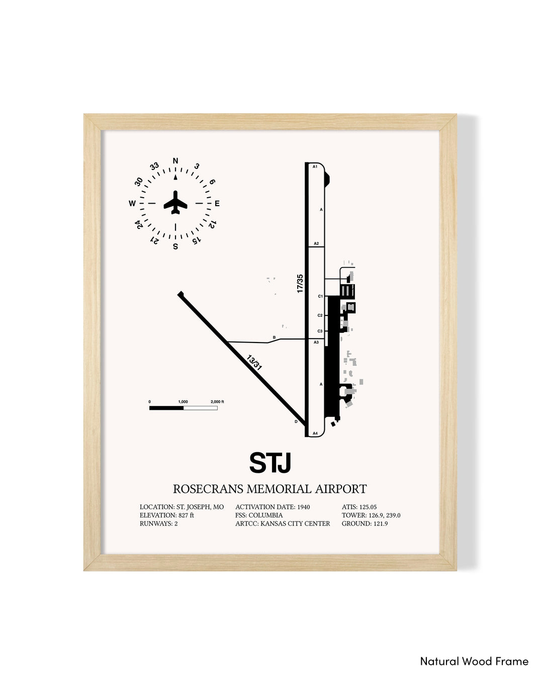 Detailed Airport Map of Rosecrans Memorial Airport (STJ) in White with a Natural Frame